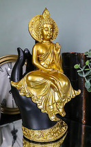 Feng Shui Golden Fire Buddha Gautama Meditating On Black Mudra Hand Figu... - £31.46 GBP