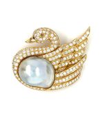 18K Gelbgold 4 Karat Diamant Gezüchtete Perle Schwan Brosche Gelber Diam... - €14.265,28 EUR