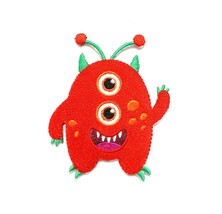 Cute Two Eye Red Monster Fully Embroidered Iron On Patch 3.5&quot; x 3&quot; - £5.88 GBP