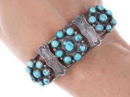 30&#39;s-40&#39;s Navajo stamped silver turquoise cluster bracelet - $602.91