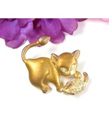 LION CUB Cat &amp; MOUSE Vintage Rhinestone PIN Brooch Goldtone IRIDESCENCE ... - $17.81
