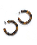 Tortoise Shell Hoop Earrings Brown Resin Jewelry 1 3/8 inches - £11.82 GBP