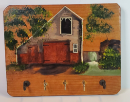 Wood Key Holder Hooks Hand Painted Folk Art Farm Country Barn Wall Decor... - $22.72