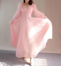 Pink Plaid Tutu Dress Women Custom Plus Size Long Sleeve Tutu Maxi Dress image 5