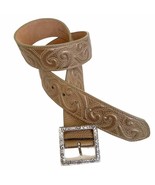 Brighton Bronze Top Stitch Swirl Pattern Leather Belt - $42.08