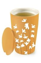Tea Forte Kati Mustard Yellow White Flowers Ceramic Mug with infuser - $16.82