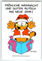 Garfield German Postcard Christmas Jim Davis Comic Tabby Cat 1978 Santa Hat - $11.40