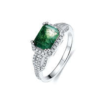 Trendolla Emerald Cut Moss Agate Engagement Ring - £59.05 GBP