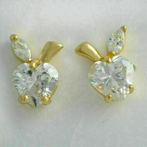 2Ct Heart Cut Cubic Zirconia Apple Shape Stud Earrings 14K Yellow Gold Plated - £82.32 GBP
