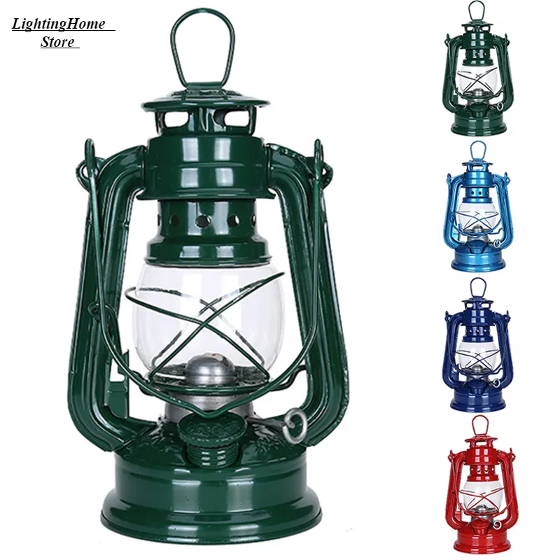 Retro Outdoor Camping Kerosene Lamp Portable Lantern Bronze Colored Oil ... - $19.64