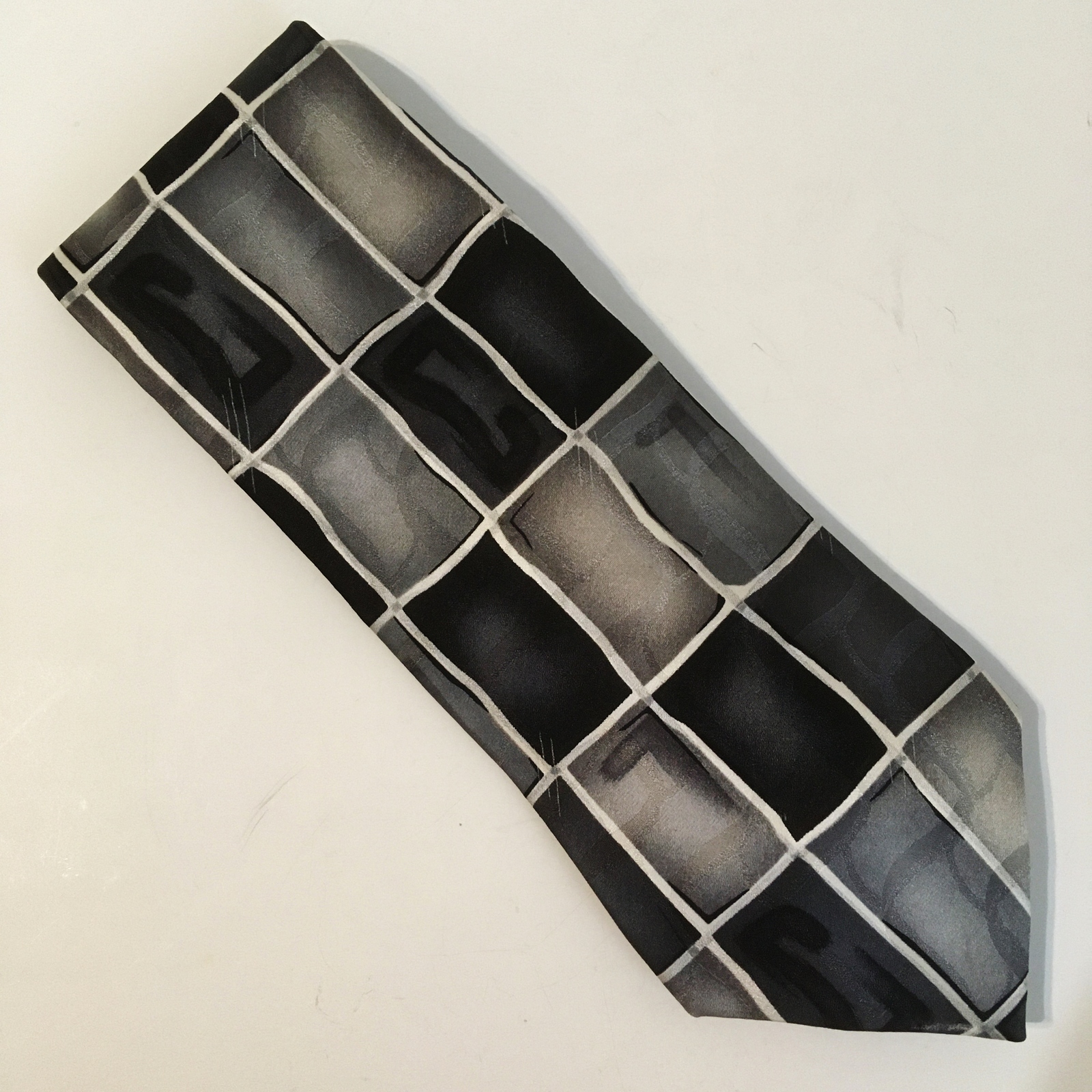 Primary image for Arrow Neck Tie 100% Silk Black Gray White Geometric Abstract Pattern Mens