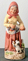 Vintage Homco Woman w/ Grapes &amp; Dog #1417  Farmer Ceramic Porcelain Figurine - £8.68 GBP