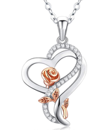 Desimtion Sterling Silver Heart Rose Necklace - £47.89 GBP