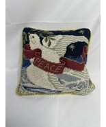 Vintage Christmas Needlepoint Throw Pillow Peace Dove - $24.99