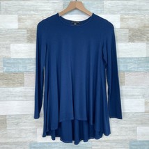 Eileen Fisher High Low Swing Tunic Top Blue Stretch Jersey Knit Casual Womens XS - £36.16 GBP