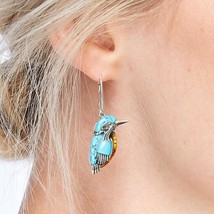 Minar Vintage Natural Style Blue Turquoises Bird Women Earrings Cute Animal Shap - £7.51 GBP