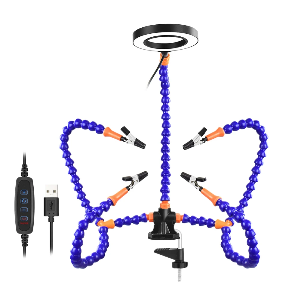 Table Clamp Soldering Station with 3X Magnifier USB Light Fan 6Pc Flexible Arms  - £50.65 GBP