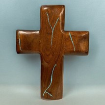 12.5” x 9.5” Heavy Wood wall Cross w/ Turquoise Color Inlay Mesquite Or ... - £62.31 GBP