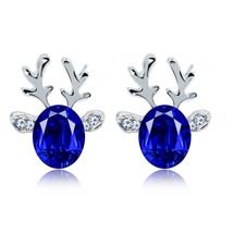 Blue Crystal &amp; Cubic Zirconia Reindeer Oval Stud Earrings - £9.77 GBP