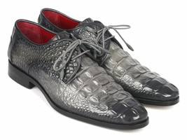 Paul Parkman Mens Shoes Derby Gray Crocodile Embossed Calfskin Handmade 1438GRY - £337.78 GBP