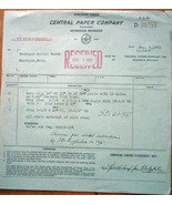 Vintage Central Paper Company  Purchase Order Muskegon MI 1952 - £2.36 GBP