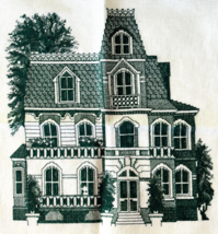 Finished Blackwork Green Cross Stitch Victorian House Ready to Frame Never Used - £26.62 GBP