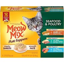 Meow Mix 12 Cups Paté &amp; Shreds Wet Cat Food Variety Pack, Seafood &amp; Poultry - $12.47