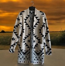 Frye Cozy Jacquard Patterned Open Front Cardigan Size XS Tan Black Aztec - £21.74 GBP