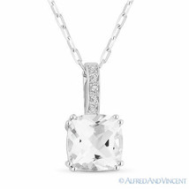 1.74 ct Cushion Cut White Topaz Gemstone Diamond Pendant Chain Necklace 14k Gold - £331.24 GBP