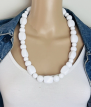 Vintage 80s Monet Signed Chunky White Acrylic Bead Necklace 27 in - £20.24 GBP