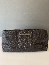 Victoria&#39;s Secret Black Sequin Clutch Purse Bag Makeup Snap Close 10x5x2.5 - £11.90 GBP