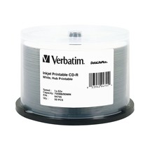 Verbatim CD-R 700MB 52X DataLifePlus White Inkjet Printable, Hub Printab... - $36.99
