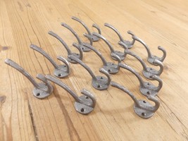 14 COAT HOOKS HAT KEYS POTS PANS DOG LEASH STORAGE CAST IRON  **SOME RUST** - $17.99