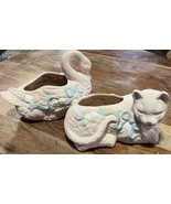 PINK Vintage Rosenthal Netter Cat &amp; Goose Ceramic Planters 1980s - €40,59 EUR