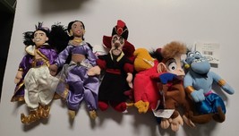 Disney Store Beanie Plush NWT Aladdin Jafar Genie Jasmine Iago Abu NOS Set of 6 - £15.72 GBP