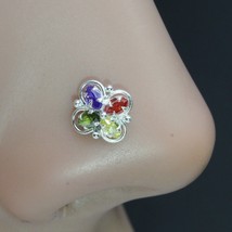 Floral Carré Style 925 Argent Sterling Multi-Colore Cz Nez Bague Push Broche - £11.37 GBP