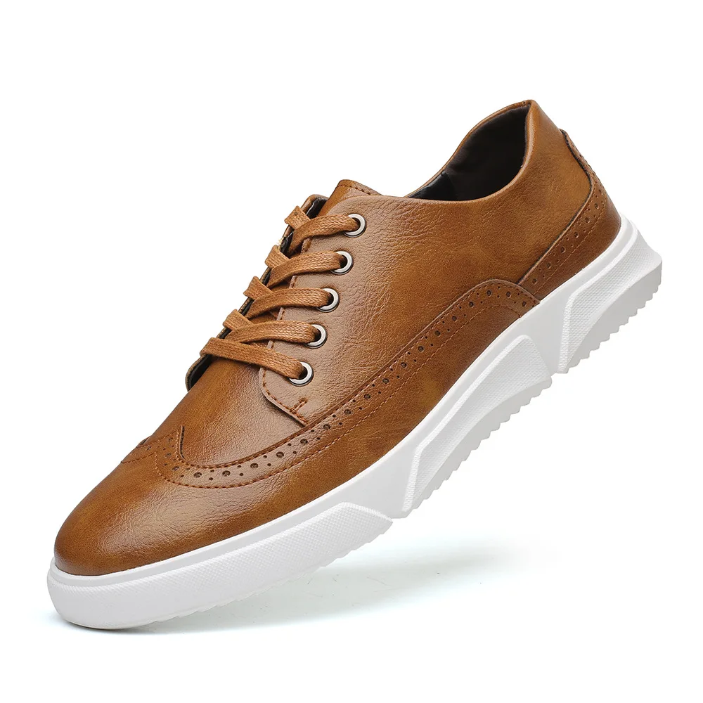 Men Casual Shoes Pu Lace Up Solid Color British Style Simple Board Shoes... - $90.13
