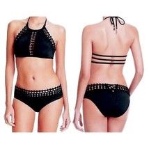 $182 Ale Alessandra 2 Pcs Bikini Set Small Black Top   Bottoms Lace Inserts NWT - £76.42 GBP