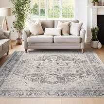 jinchan Area Rug 4x6 Washable Vintage Floral Non Slip Indoor Greige - €26,92 EUR