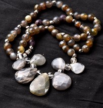Mystic old sulemani  beads necklace with grey moonstone with  reach pati... - $70.13
