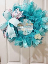 Beautiful Turquoise  Everyday Wreath, Deco Mesh, Welcome Sign, Front Doo... - £43.79 GBP