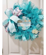 Beautiful Turquoise  Everyday Wreath, Deco Mesh, Welcome Sign, Front Door, Patio - £43.65 GBP