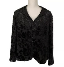 Talbots Floral Velvet Button Top Black Sparkle Button Evening Womens 12 Petite - £17.89 GBP