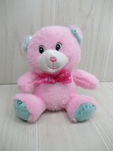 Greenbrier plush pink teddy bear blue ears feet hears bow Chocolate scented - $5.45