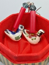 Pair of Hand Made Ceramic Bird Dangling Earrings in a Floral Bamboo Trinket Box  - $11.30