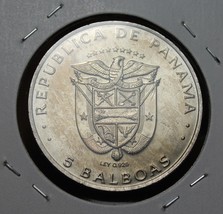 Panama 5 Balboas, 1975 Unc~MINT ERROR~Non Silver Coin Marked as .925~RAR... - £64.21 GBP