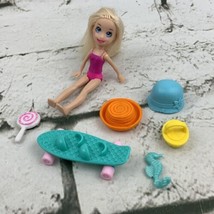 Polly Pocket Doll W Accessories Skateboard Hat Seahorse Brush - £7.89 GBP