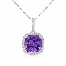 Authenticity Guarantee 
ANGARA Cushion Amethyst Pendant with Diamond Halo in ... - £1,793.05 GBP