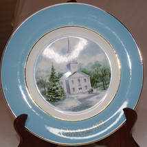 Vintage Christmas Country Church 1974 Avon Collector Plate Pretty Blue Plate  - £3.91 GBP
