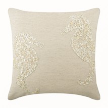 Sea Horse 16&quot;x16&quot; Cotton Linen Ecru Pillows Cover, Sea Horse Pearls - £19.76 GBP+